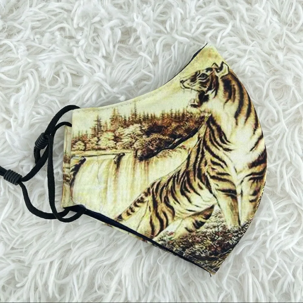 Woman/Man/Kid Reusable Double Sided Tiger Print Adjustable Ear Loops Face Mask